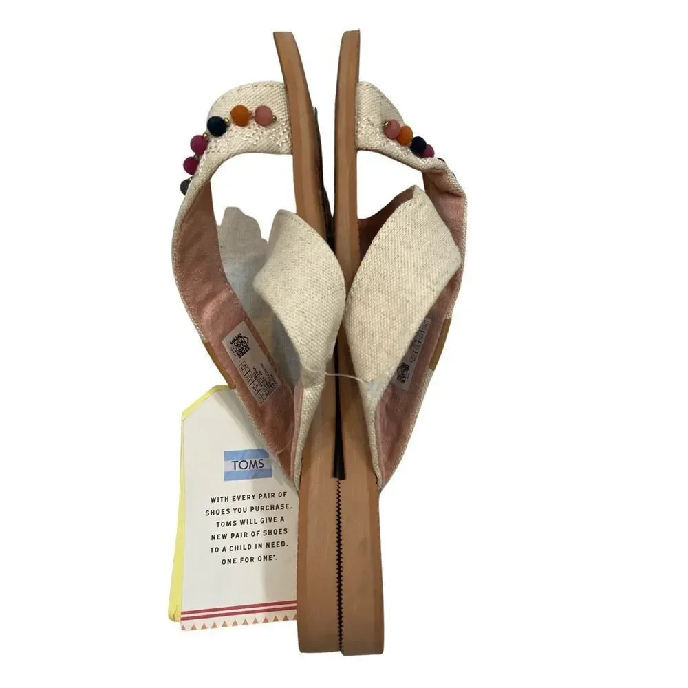 New With Tags Girls Toms Viv Hemp Pom Pom Embroidered Sandals Youth‎ Small